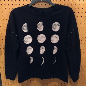 Forever 21 Moon Phases Studded Black Crewneck Sweatshirt